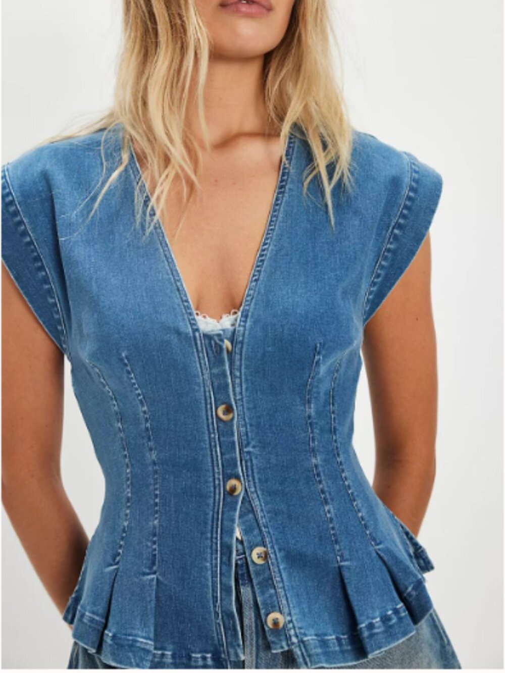 Free People Dylan Pleated Denim Vest Top - Large, new with tags! - Picture 1 of 11